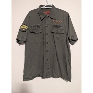 Hard Rock Cafe Military Green Button Up Short Sleeve Shirt Seattle Mens Sz Large